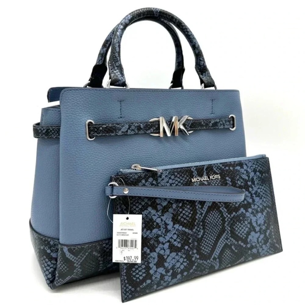 Michael Kors Large Reed Leather Belted Satchel Crossbody Bag & Large TZ Wristlet - Picture 4 of 15